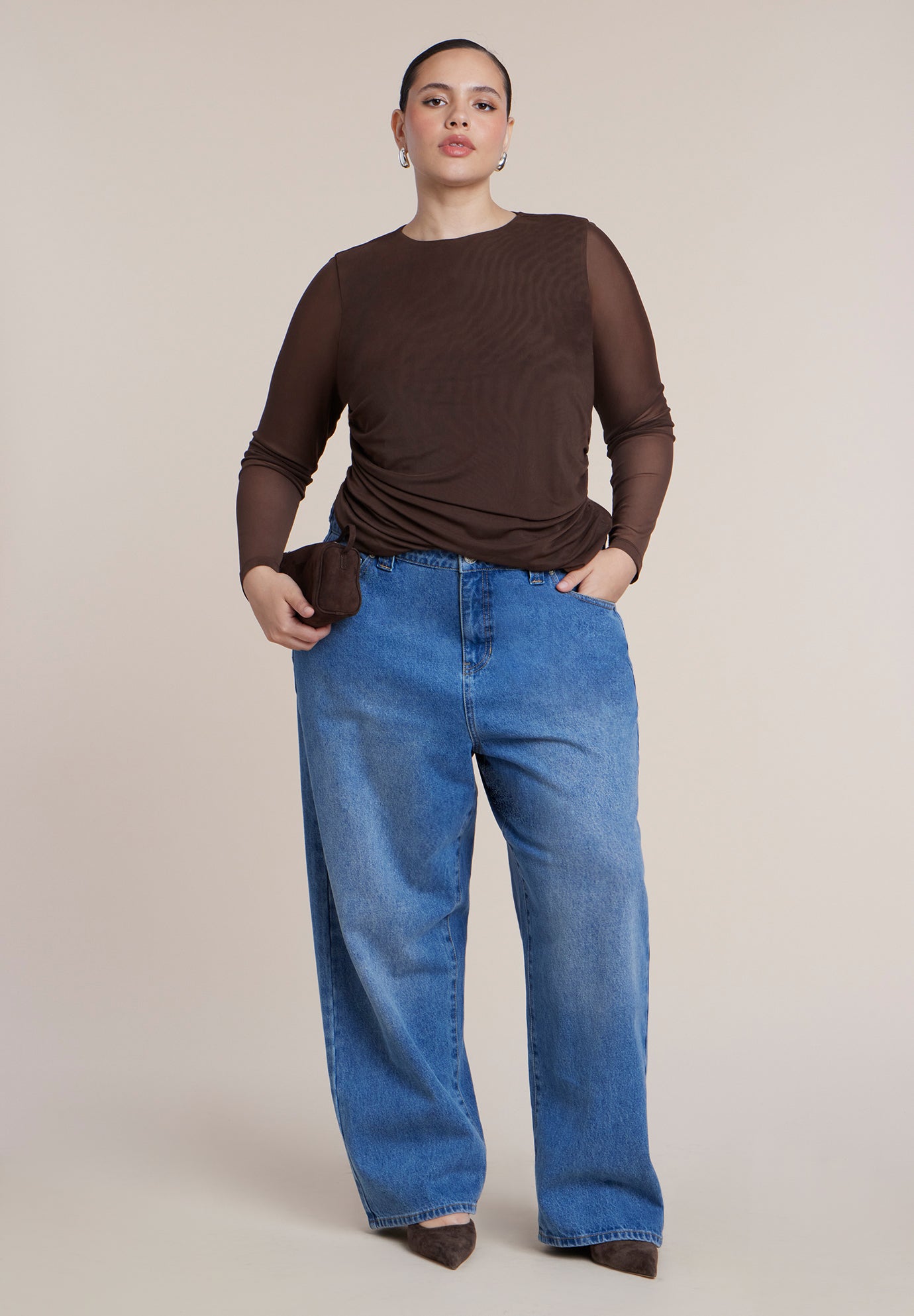 Mesh Draped Waist Top image number 2