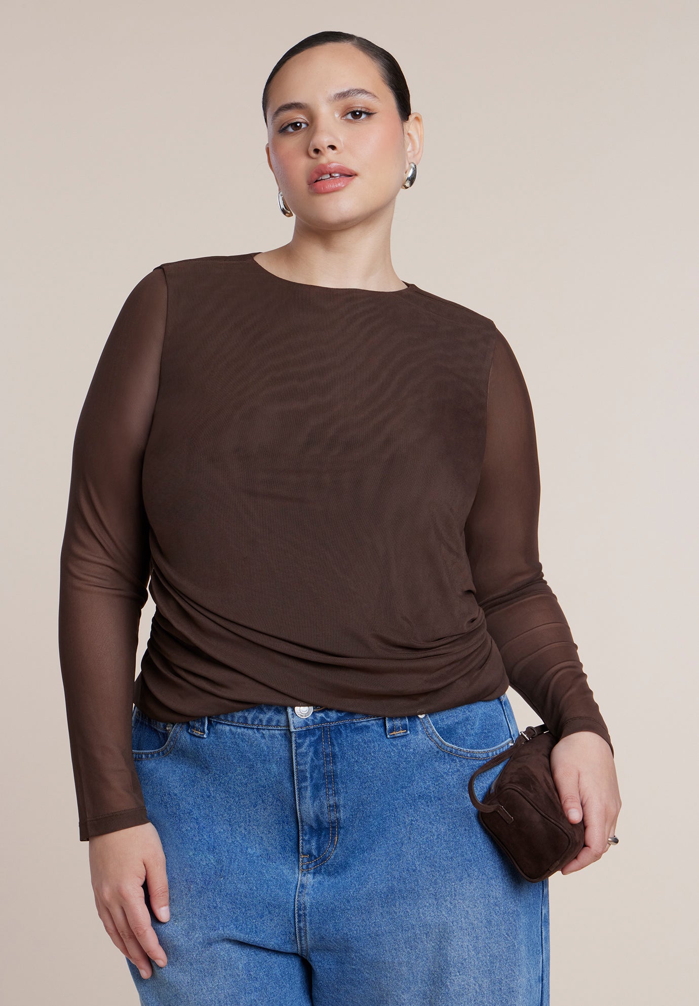 Mesh Draped Waist Top image number 0