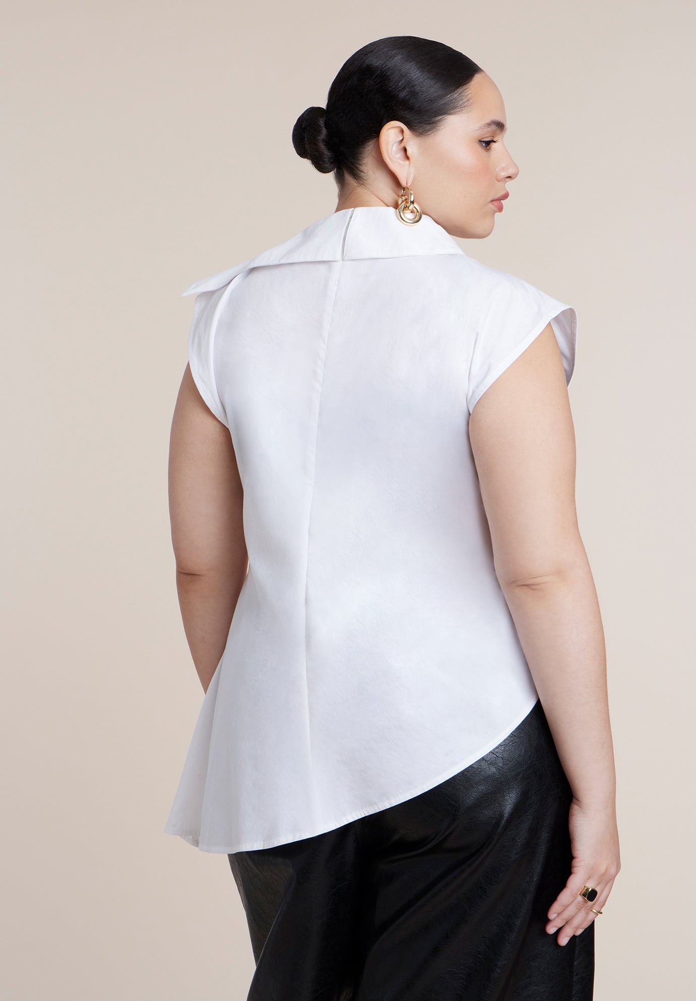 Poplin Asymmetric Draped Sleeveless Top image number 1
