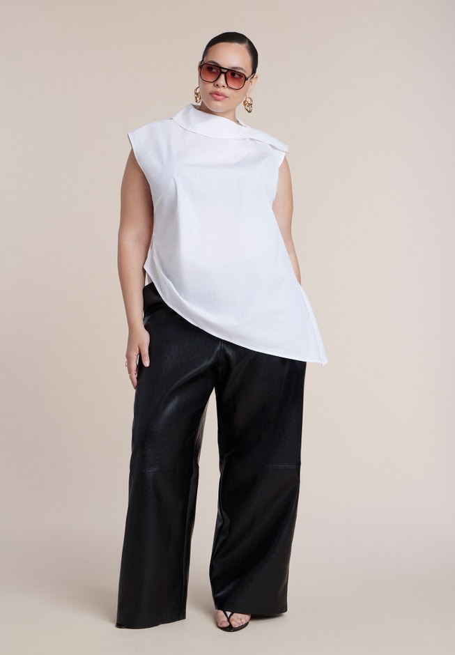 Poplin Asymmetric Draped Sleeveless Top image number 3