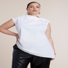Poplin Asymmetric Draped Sleeveless Top image number 0