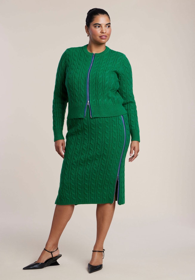 Contrast Zipper Cable Knit Cardigan image number 2