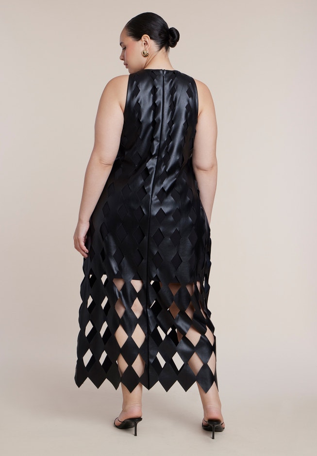 Diamond-Cut Faux Leather Maxi Dress image number 1