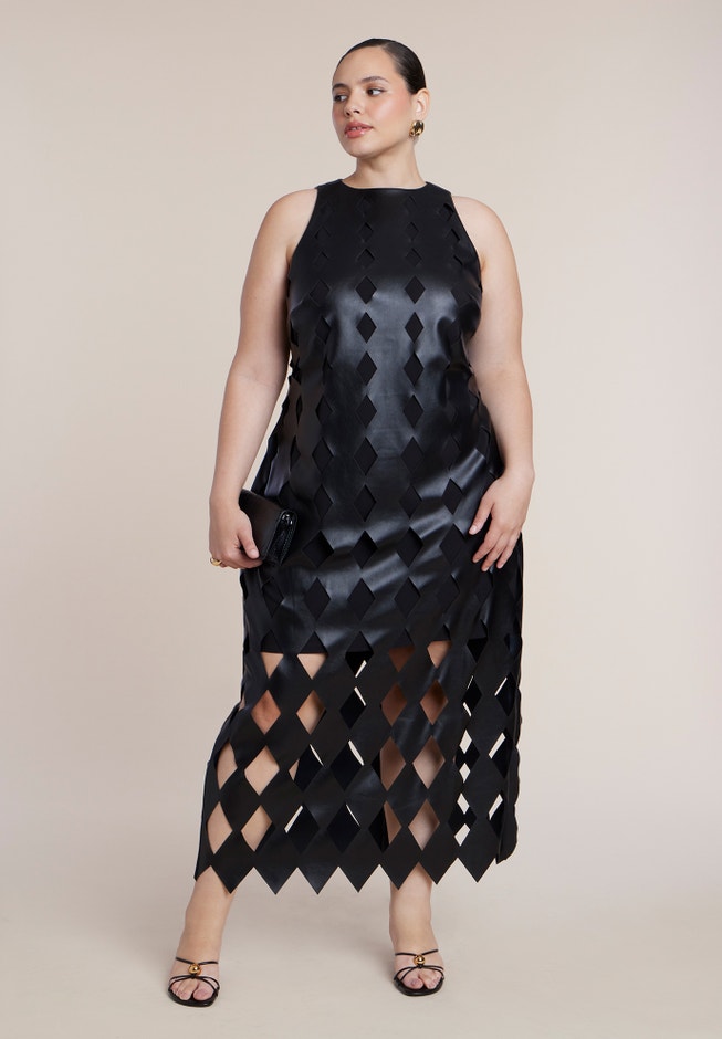 Diamond-Cut Faux Leather Maxi Dress image number 2