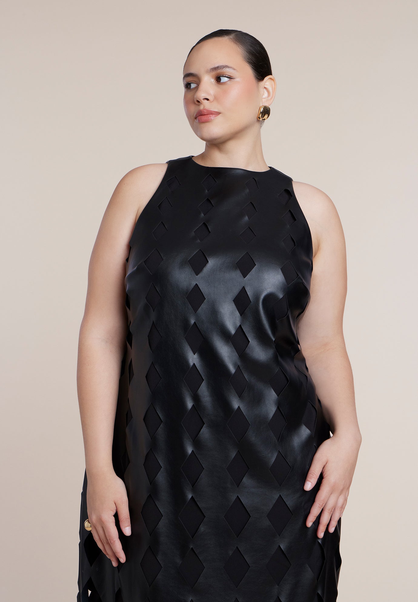Diamond-Cut Faux Leather Maxi Dress image number 3