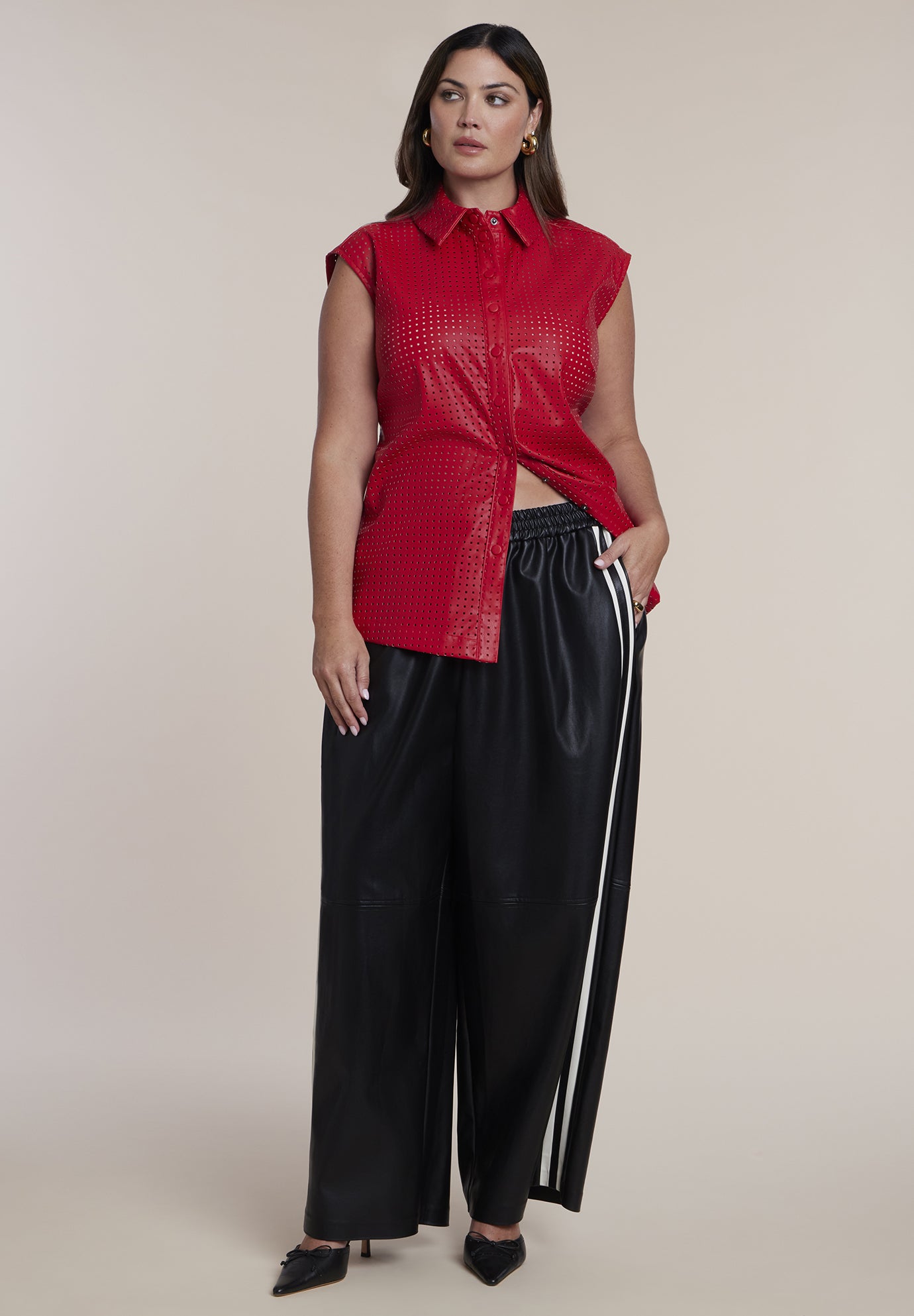 Faux Leather Pull-On Track Pant image number 0