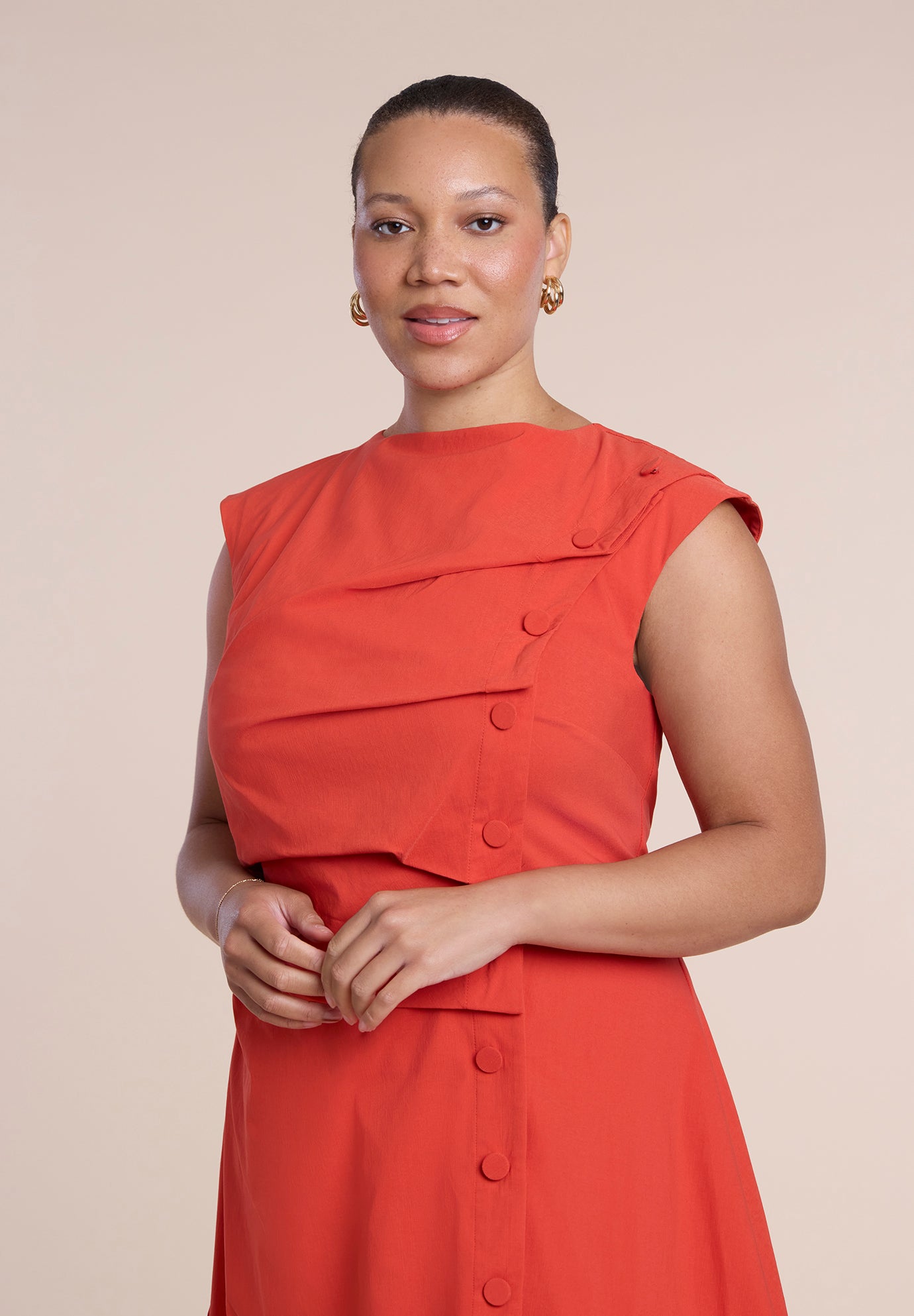 Pleated Button Detail Midi Dress image number 4