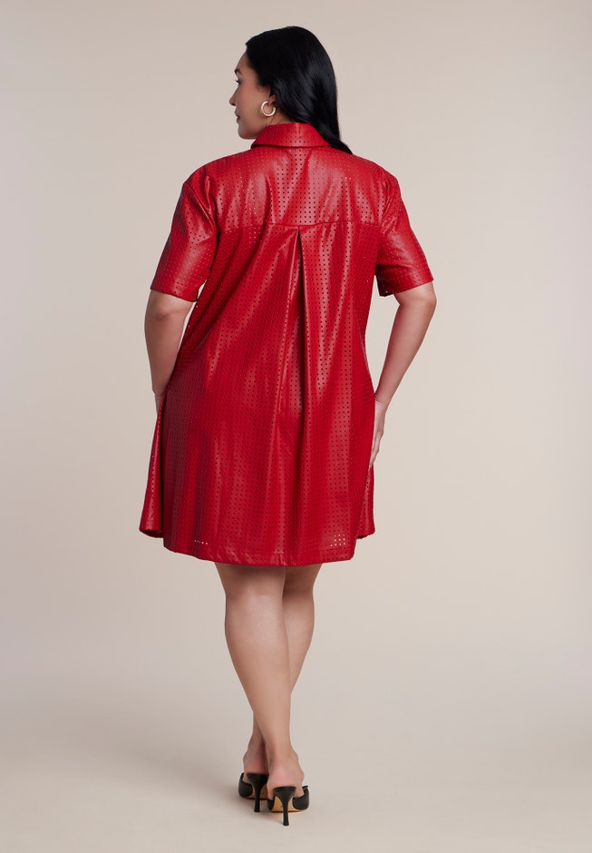 Perforated Faux Leather Mini Shirt Dress image number 1