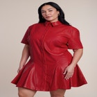 Perforated Faux Leather Mini Shirt Dress image number 3