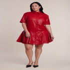 Perforated Faux Leather Mini Shirt Dress image number 0