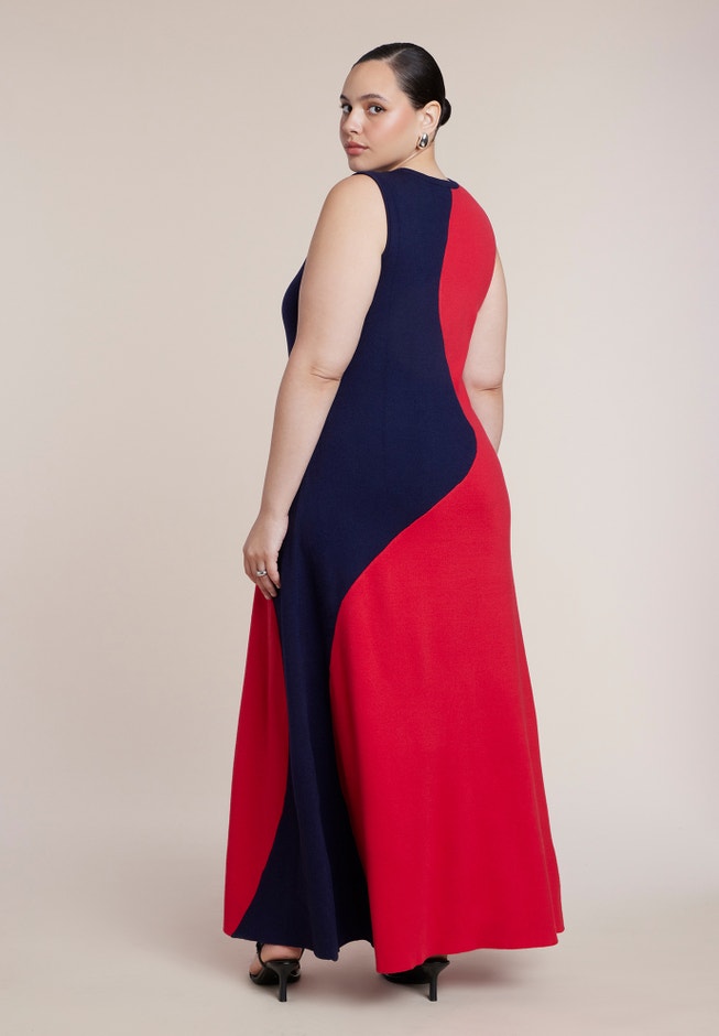 Colorblocked Intarsia Knit Maxi Dress image number 1