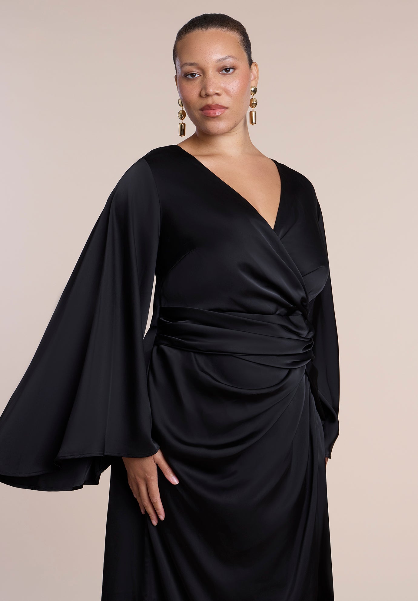 Flare Sleeve Satin Maxi Dress image number 2