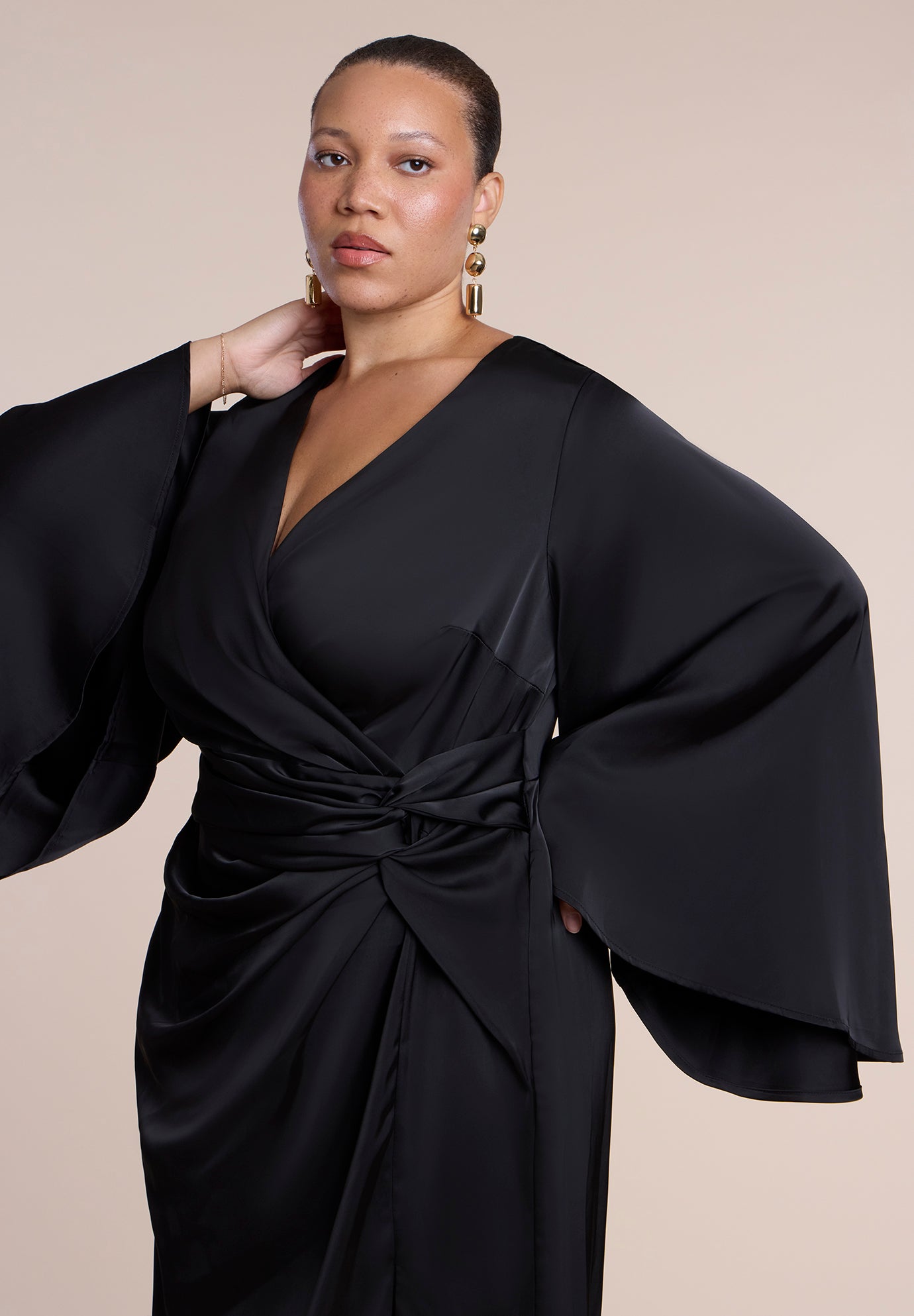 Flare Sleeve Satin Maxi Dress image number 3