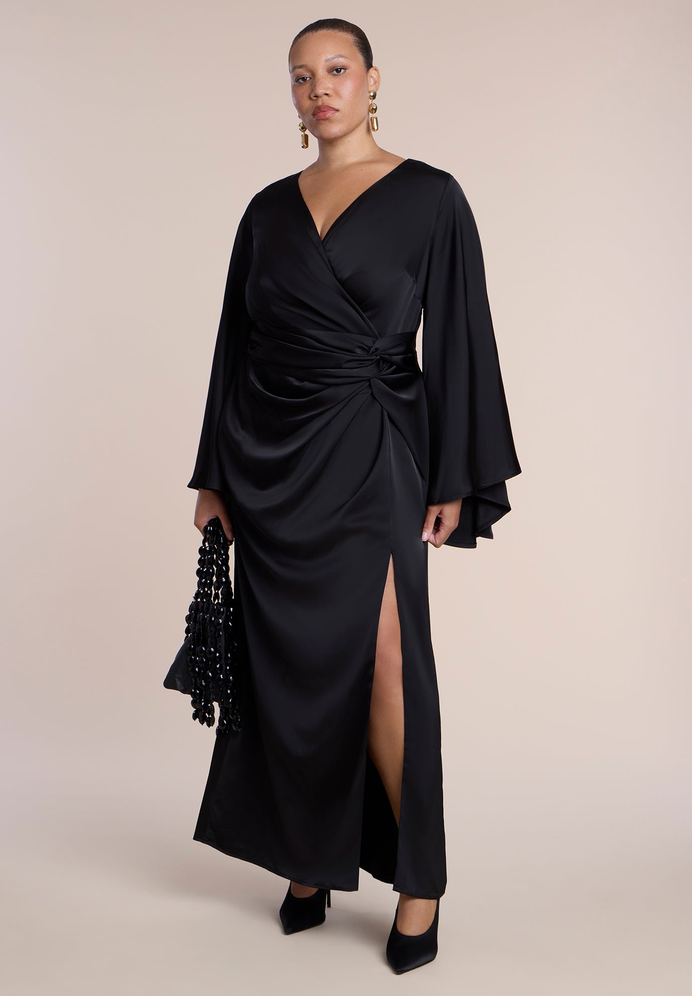 Flare Sleeve Satin Maxi Dress