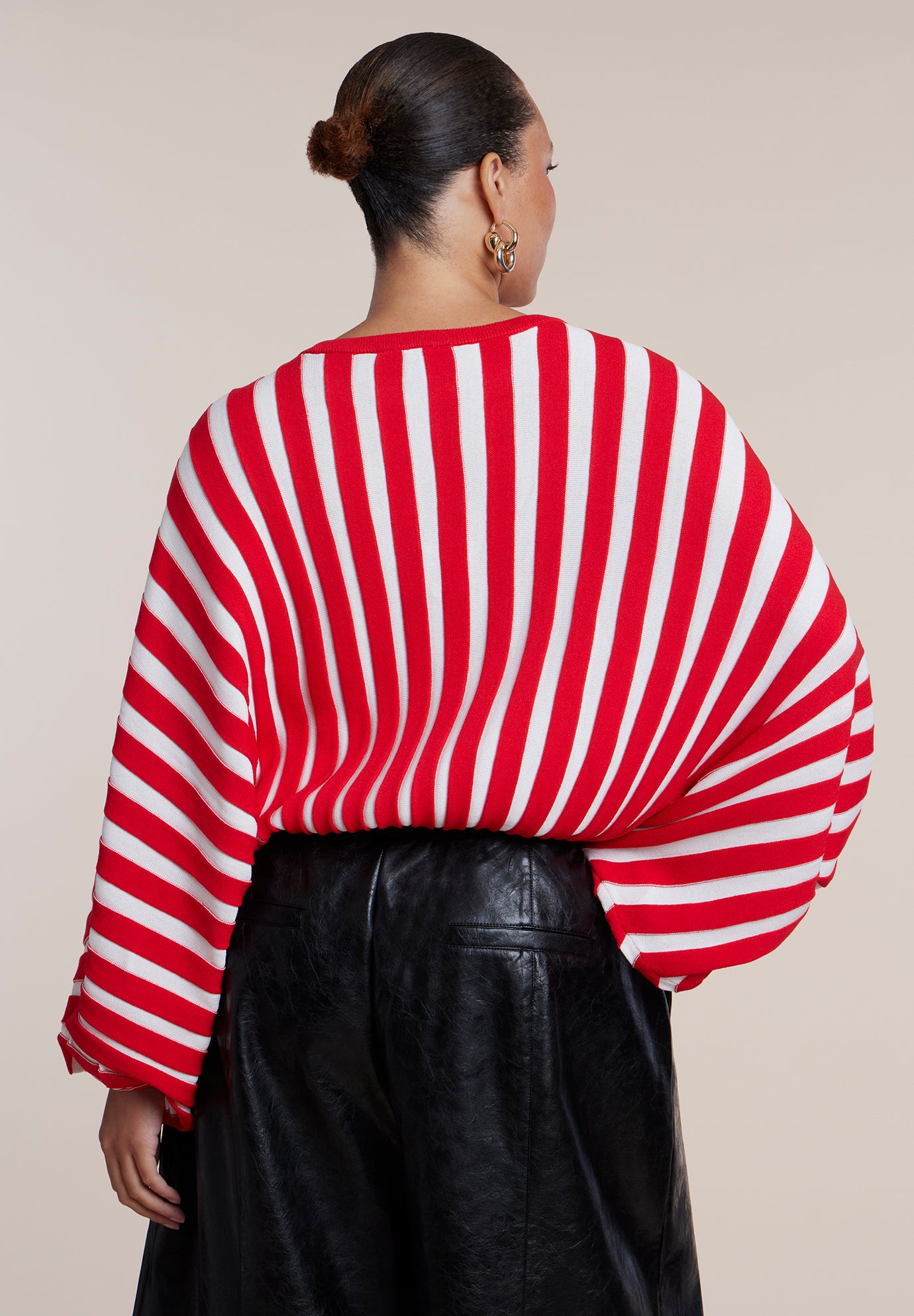 Cinch-Waist Striped Cropped Sweater image number 1