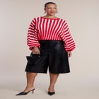 Cinch-Waist Striped Cropped Sweater image number 2