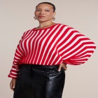 Cinch-Waist Striped Cropped Sweater image number 0