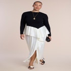 Mixed-Media Peplum-Detail Maxi Dress image number 0
