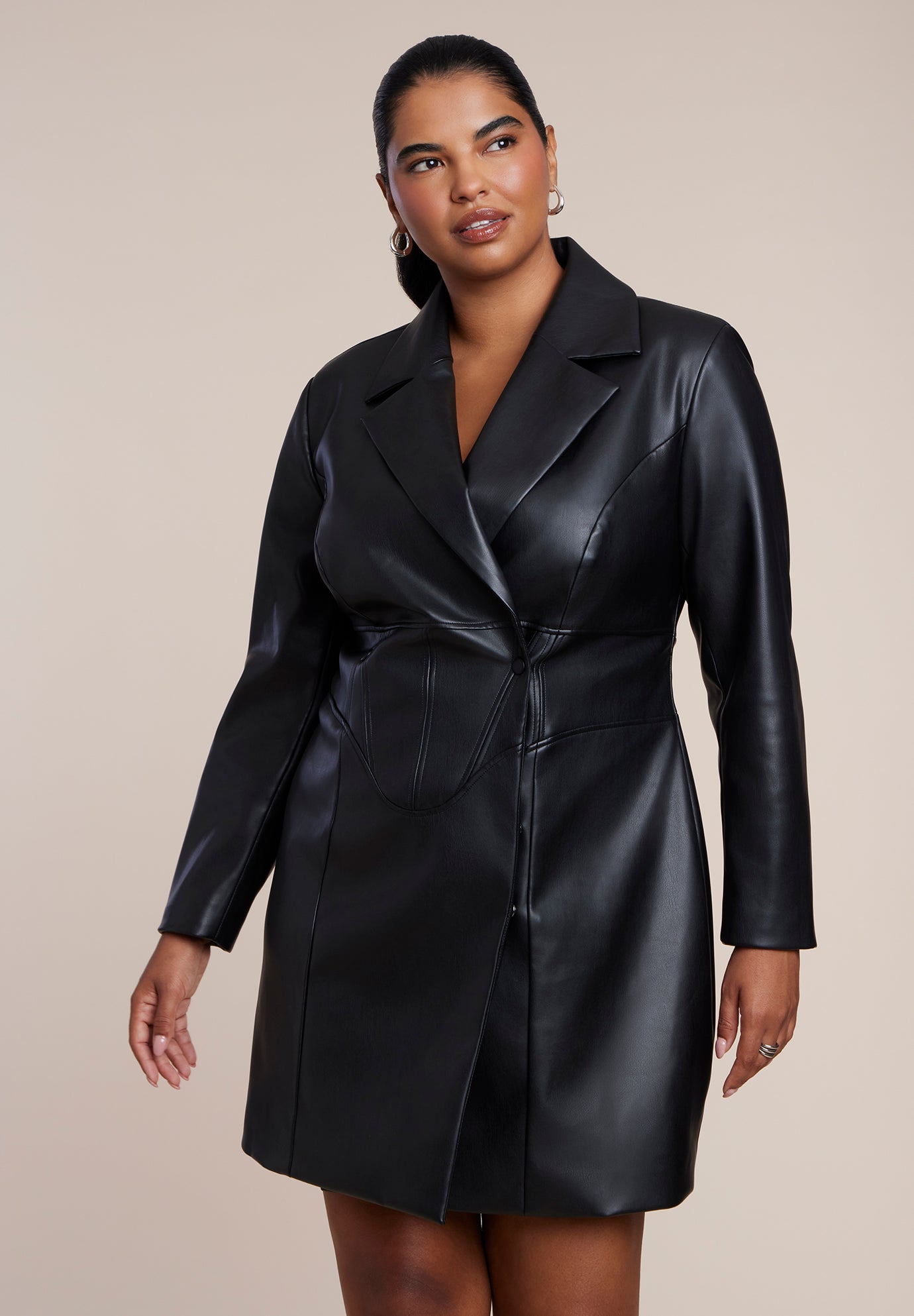 Faux Leather Corset-Waist Blazer Mini Dress image number 3
