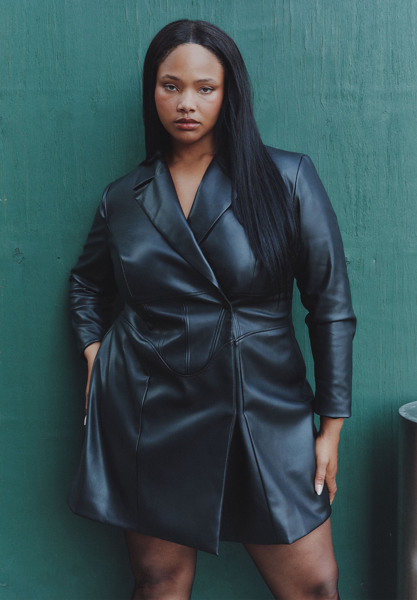 Faux Leather Corset-Waist Blazer Mini Dress