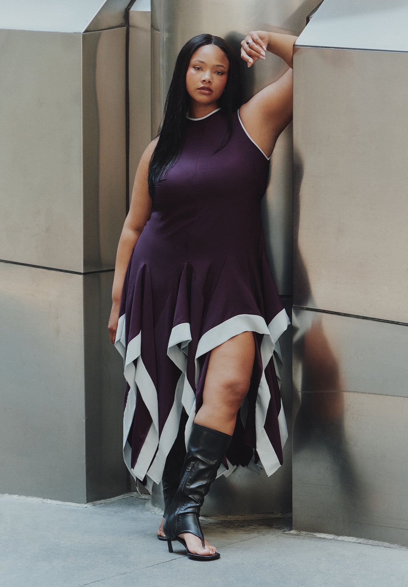 Contrast Satin Godet Maxi Dress image number 0