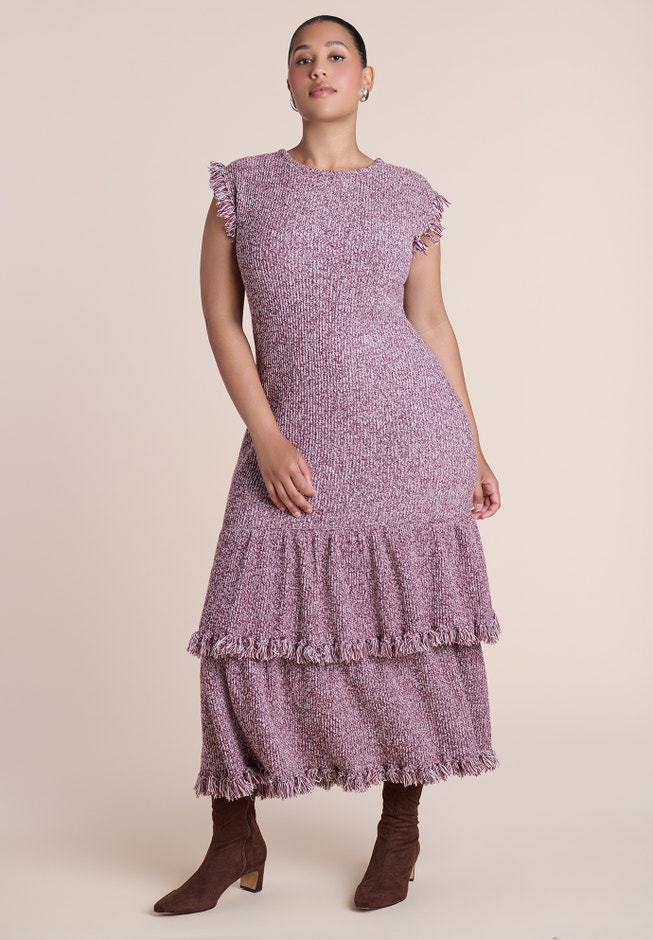 Frayed Ruffle Sweater Maxi Dress image number 1