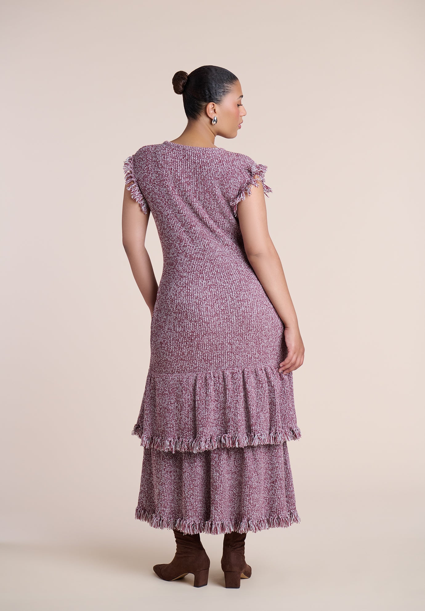 Frayed Ruffle Sweater Maxi Dress image number 2