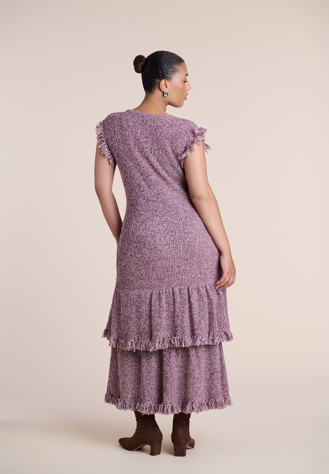 Frayed Ruffle Sweater Maxi Dress image number 2