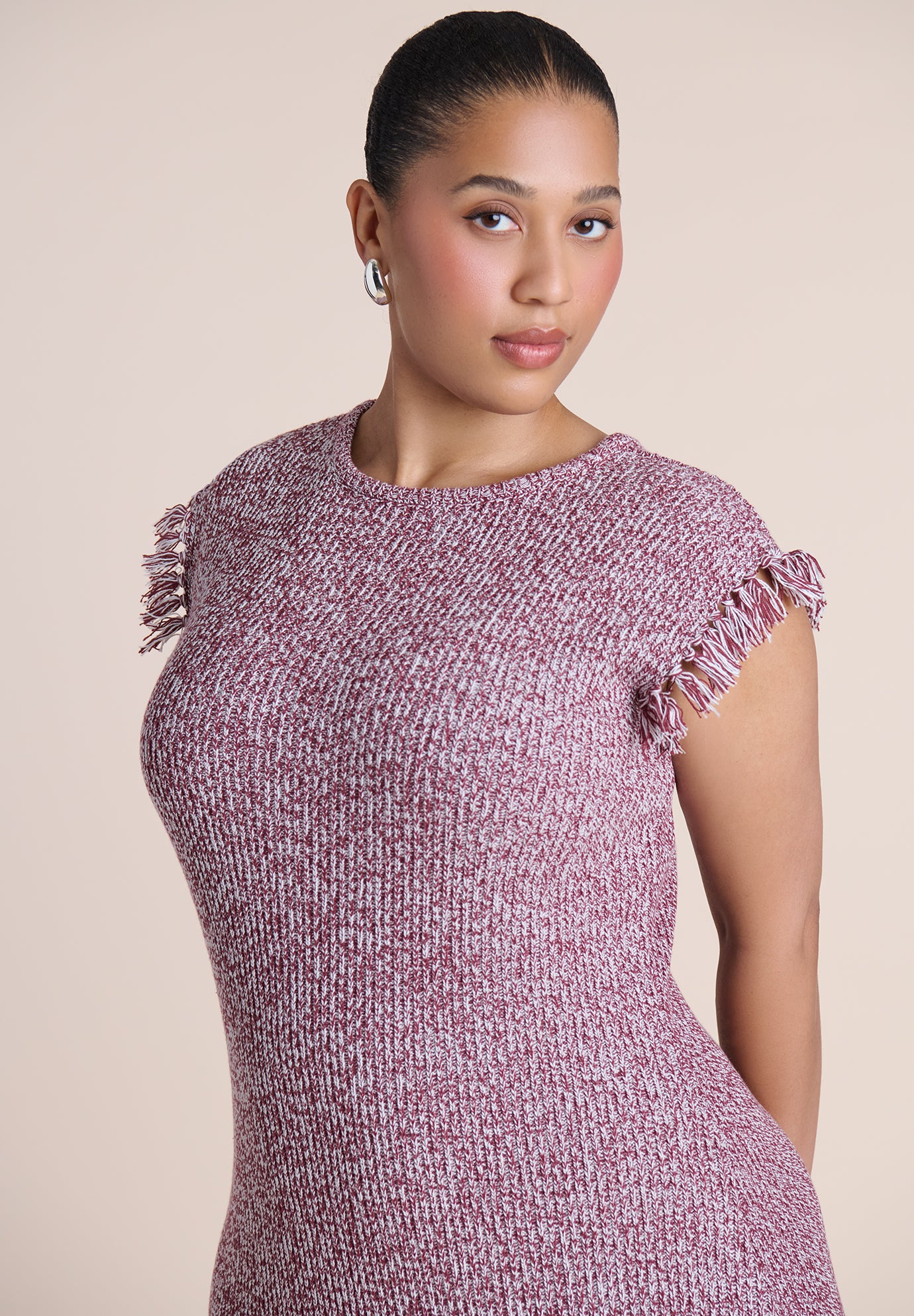 Frayed Ruffle Sweater Maxi Dress image number 3