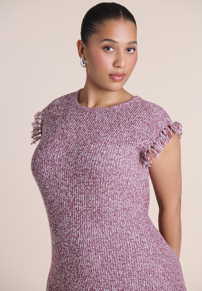 Frayed Ruffle Sweater Maxi Dress image number 3
