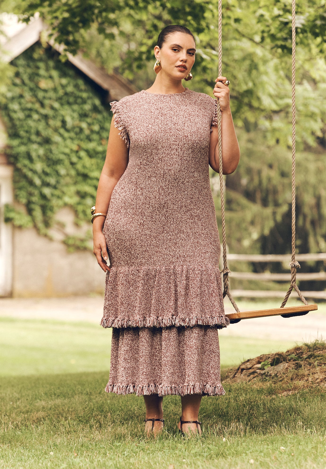 Frayed Ruffle Sweater Maxi Dress