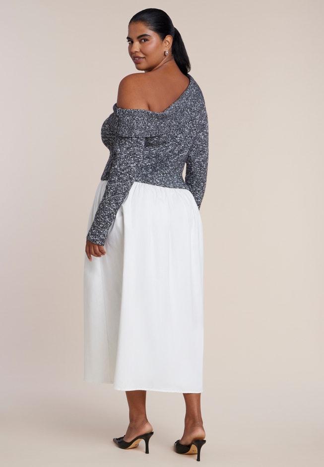 Off The Shoulder Mixed-Media Maxi Dress image number 1