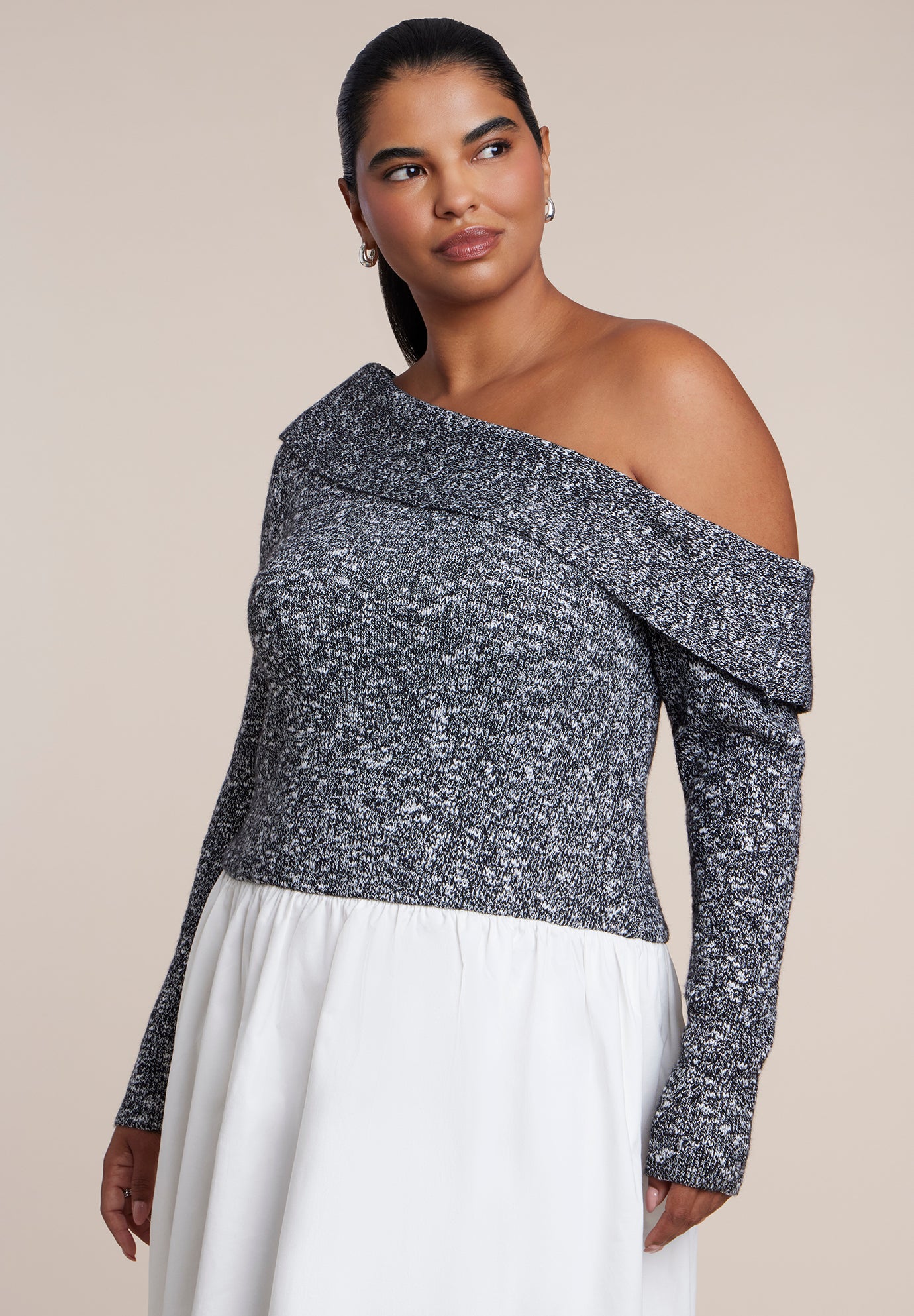 Off The Shoulder Mixed-Media Maxi Dress image number 2