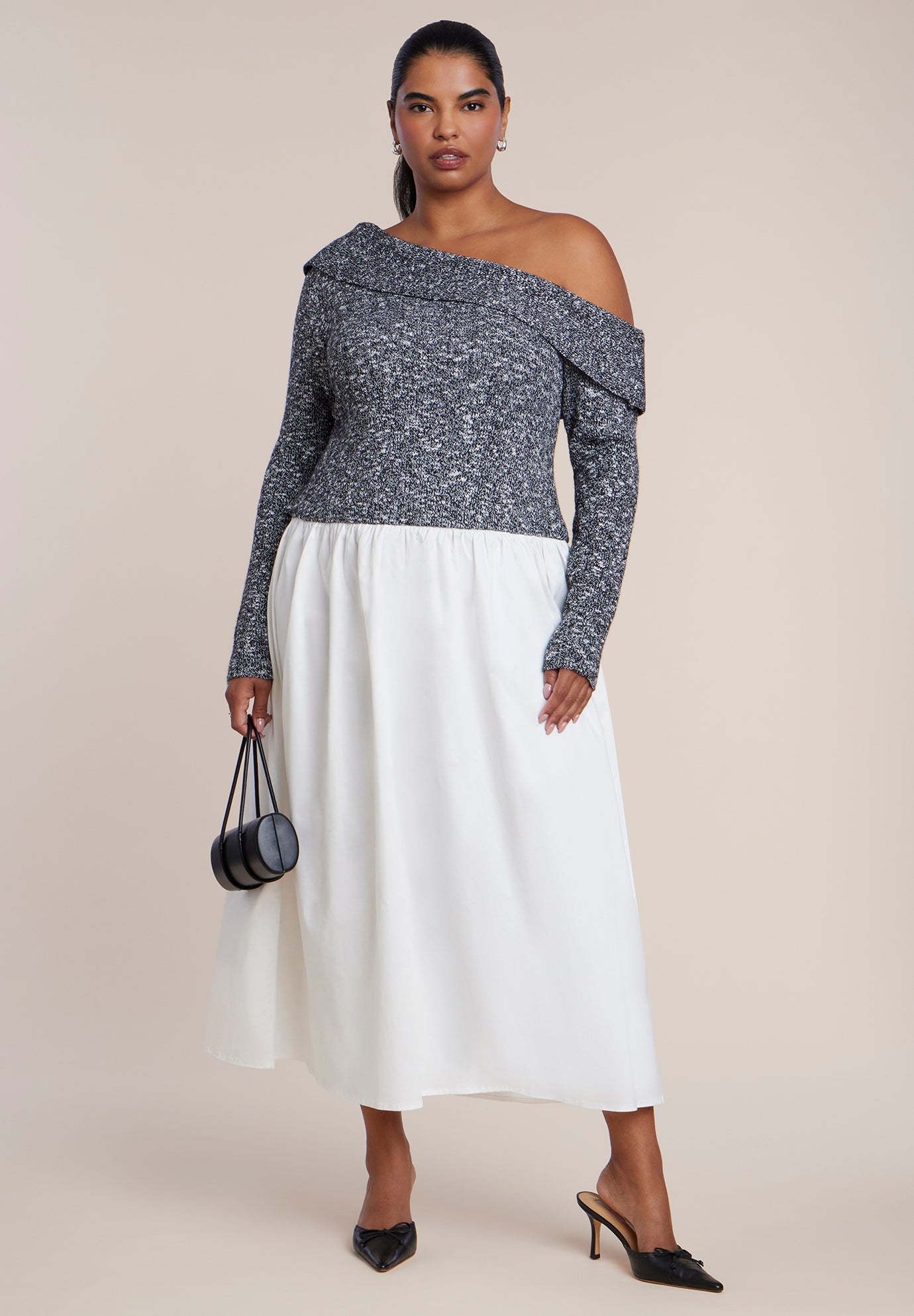 Off The Shoulder Mixed-Media Maxi Dress image number 0