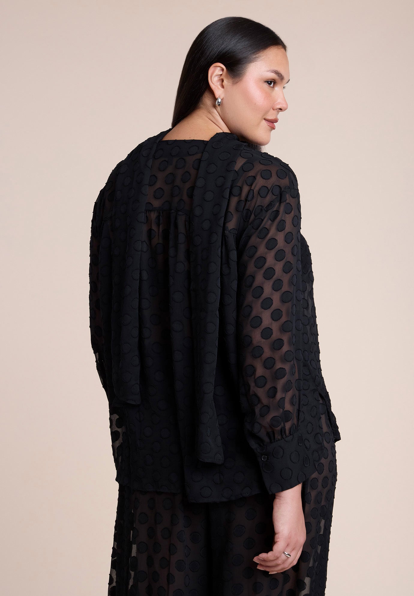 Sheer Polka Dot Blouse With Neck Tie image number 1