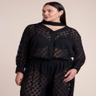 Sheer Polka Dot Blouse With Neck Tie image number 2