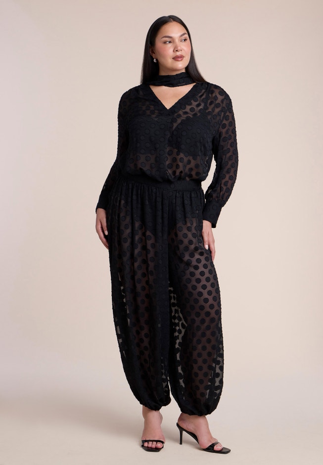 Sheer Polka Dot Blouse With Neck Tie image number 3