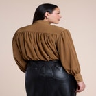 Power Shoulder Cropped Blouse With Neck Tie image number 1