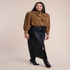 Power Shoulder Cropped Blouse With Neck Tie image number 2