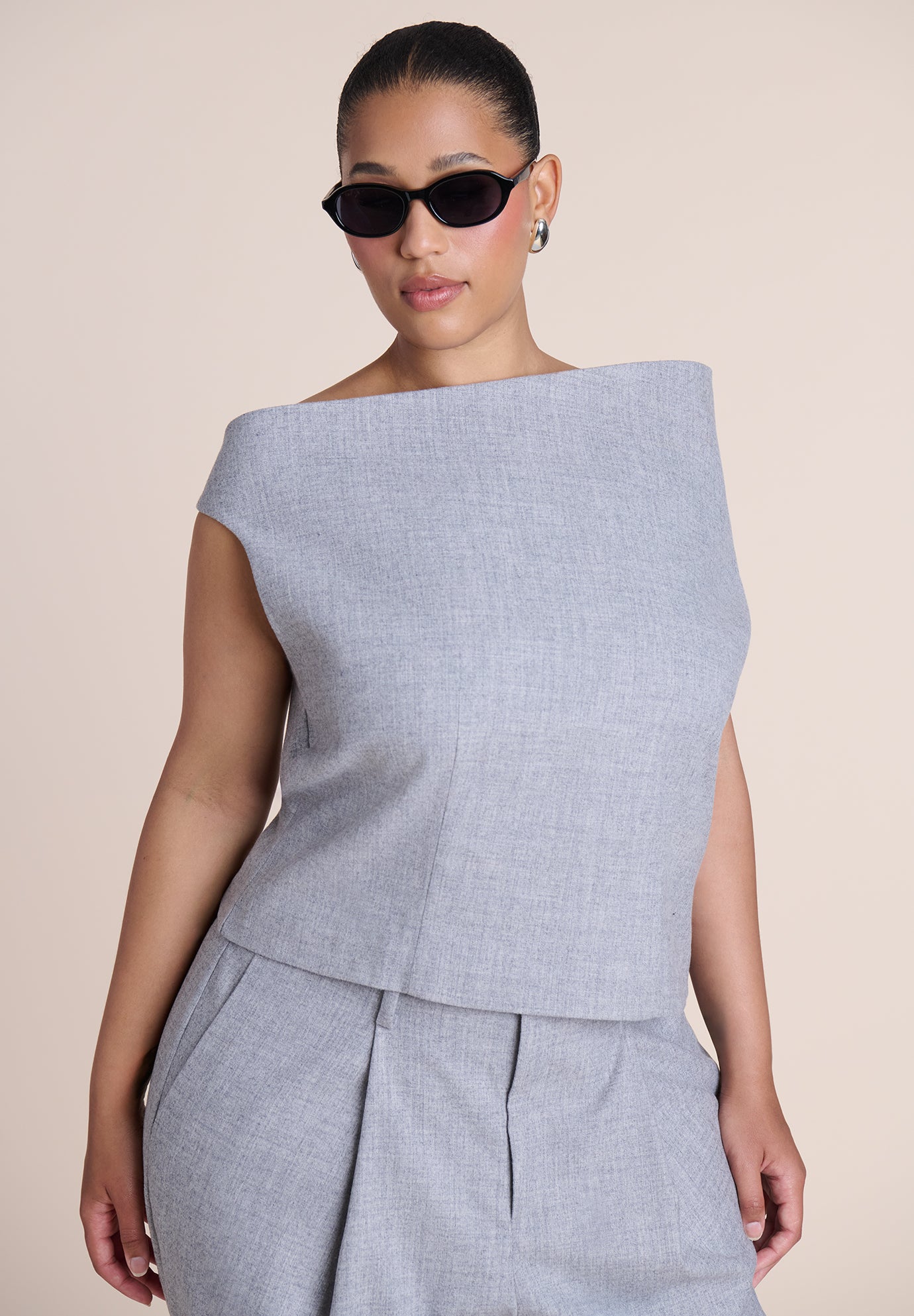 Wide-Neck Suiting Top image number 2