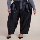 Peplum-Detail Faux Leather Barrel Pant image number 1