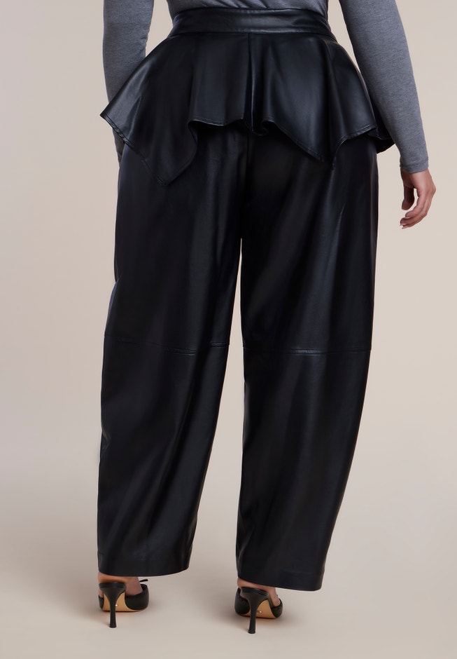 Peplum-Detail Faux Leather Barrel Pant image number 3