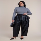 Peplum-Detail Faux Leather Barrel Pant image number 0