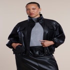 Faux Leather Funnel Neck Jacket image number 1