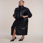 Faux Leather Funnel Neck Jacket image number 3