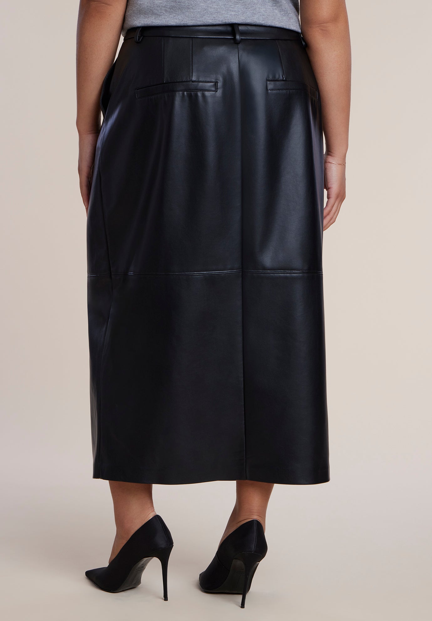 Faux Leather Column Midi Skirt image number 3