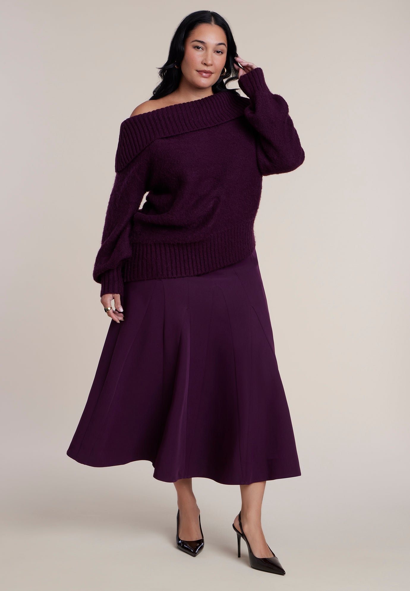 Off The Shoulder Oversized Sweater image number 2