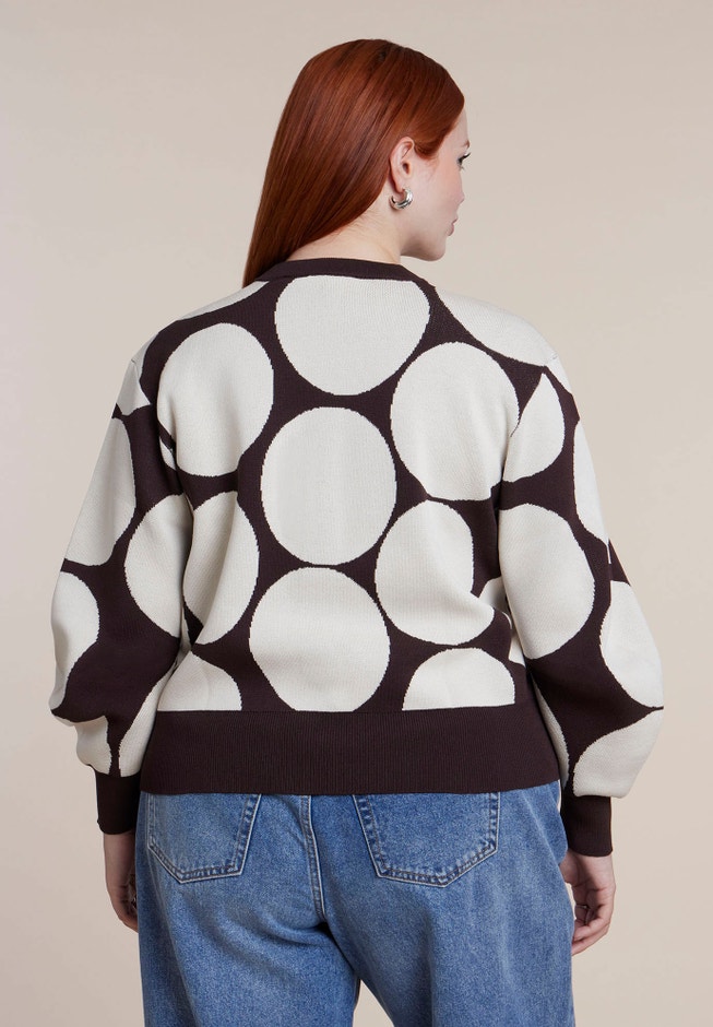 Intarsia Knit Puff-Sleeve Cardigan image number 1