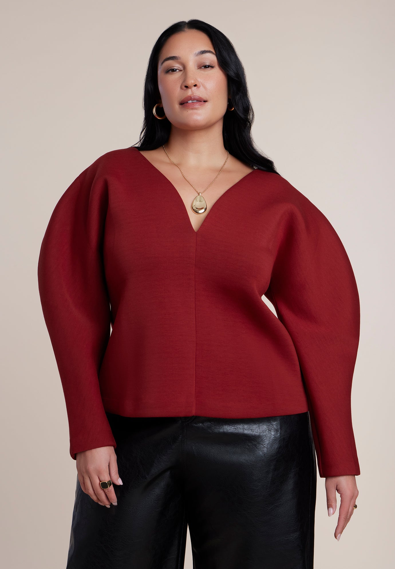Round Sleeve V-Neck Top image number 0