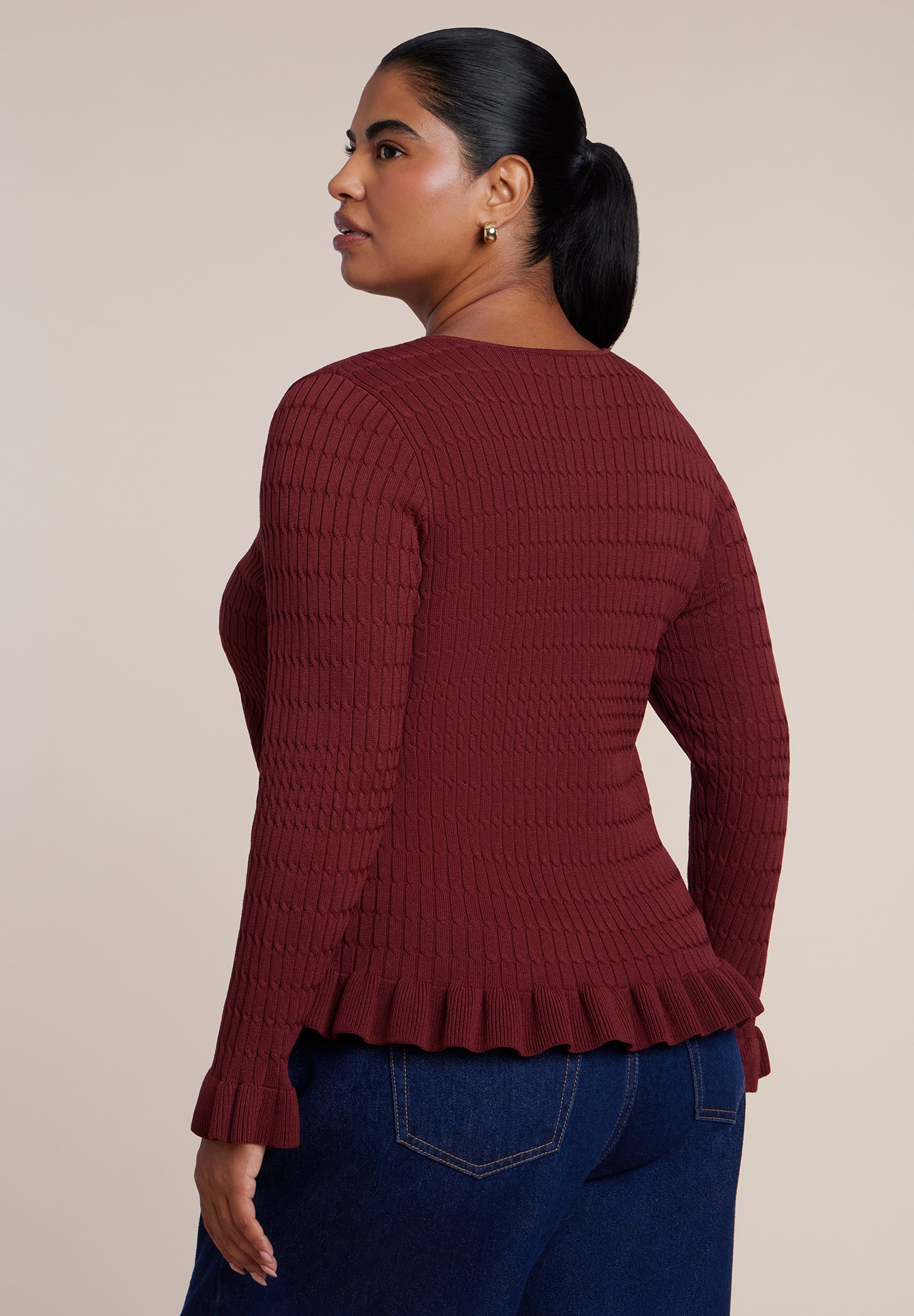 Ruffled V-Neck Cardigan image number 1
